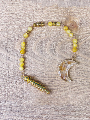 Hand Created Yellow Agate and Citrine Crescent Moon Pendulum