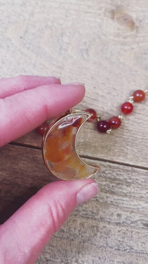 
            
                Load and play video in Gallery viewer, Hand Created Carnelian Crescent Moon Pendulum
            
        