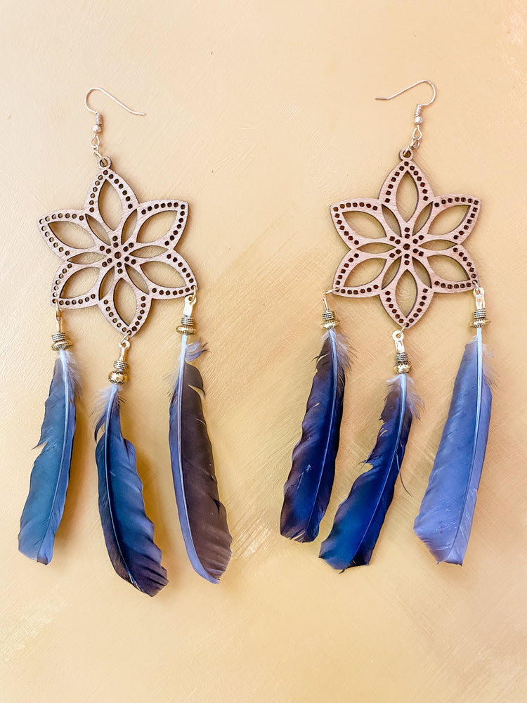Wood and Feather Earrings