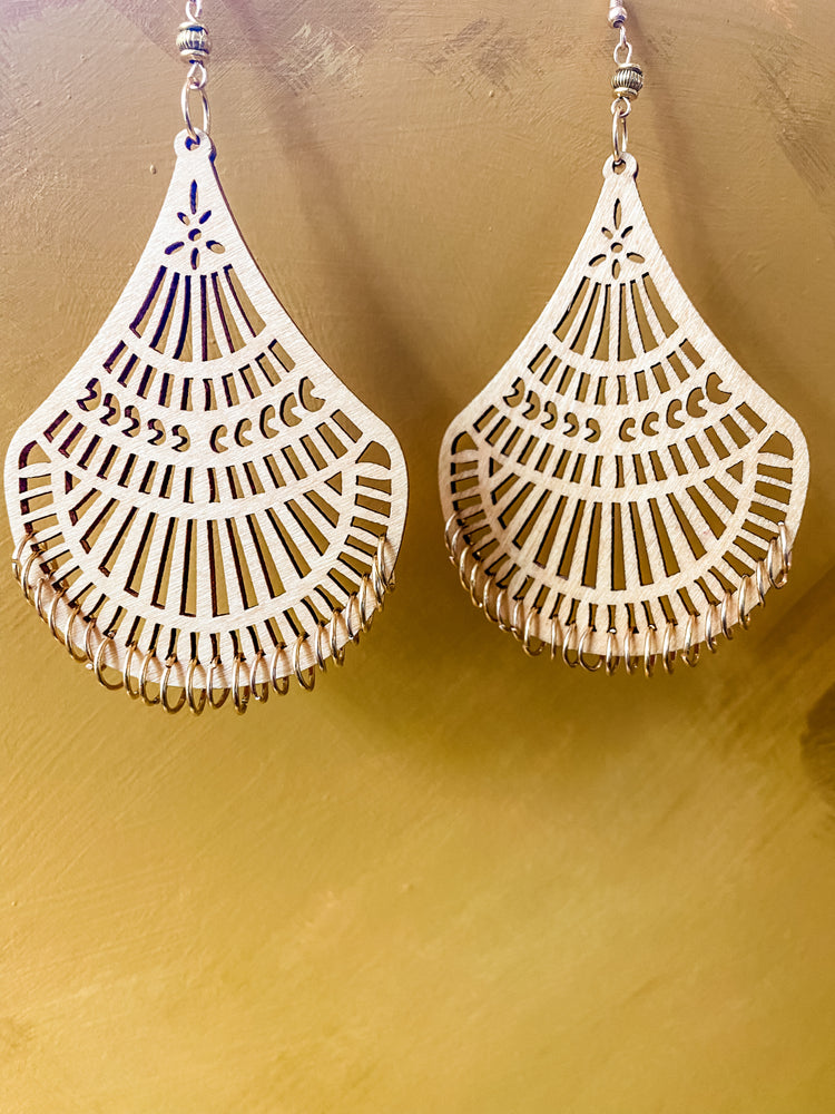 
            
                Load image into Gallery viewer, Wood and Brass Fringe Earrings
            
        